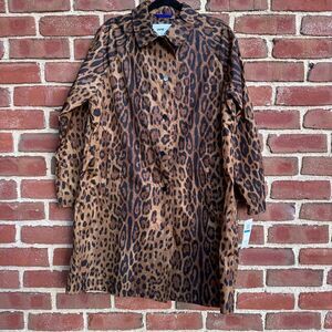 Jane Post $695 Leopard Print Nylon Rain Jacket Snap Front Womens XL NEW